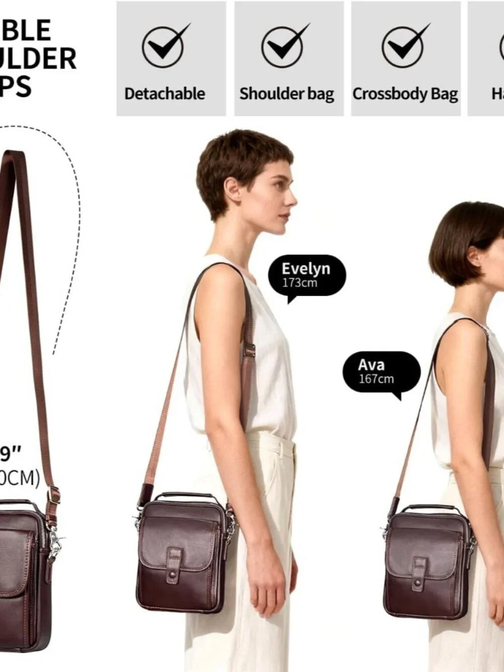 Men's Dark Brown Leather Shoulder Sling Travel Crossbody Magnetic Buckle Bag